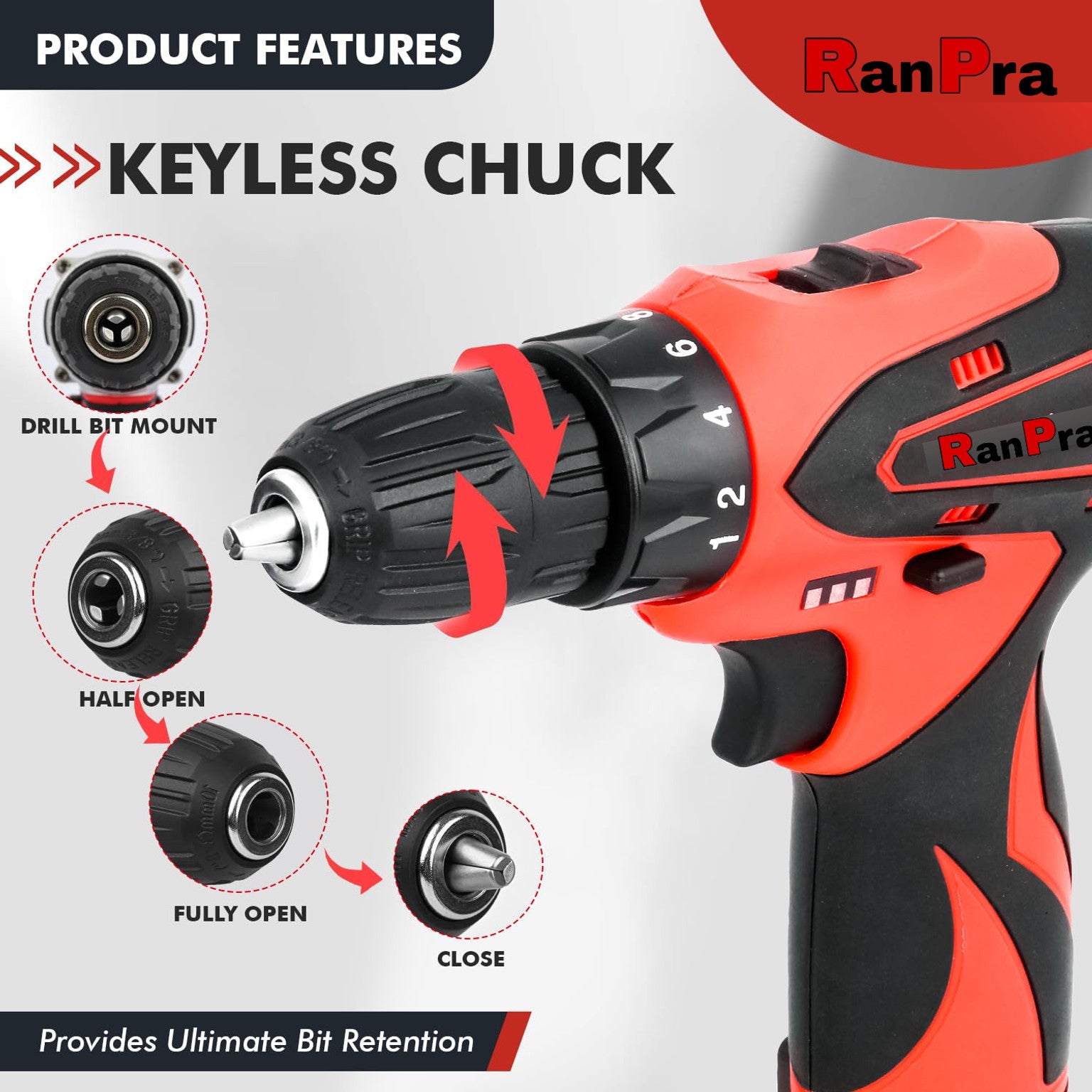 RanPra 12V CORDLESS MACHINE HEAVY DUTY SCREWDRIVER ( DOUBLE BATTERY ) 12 V CORDLESS DRILL MACHINE REDHORSE HEAVY DUTY DRILL/ SCREWDRIVER ( DOUBLE BATTERY )10 MM Cordless Drill
