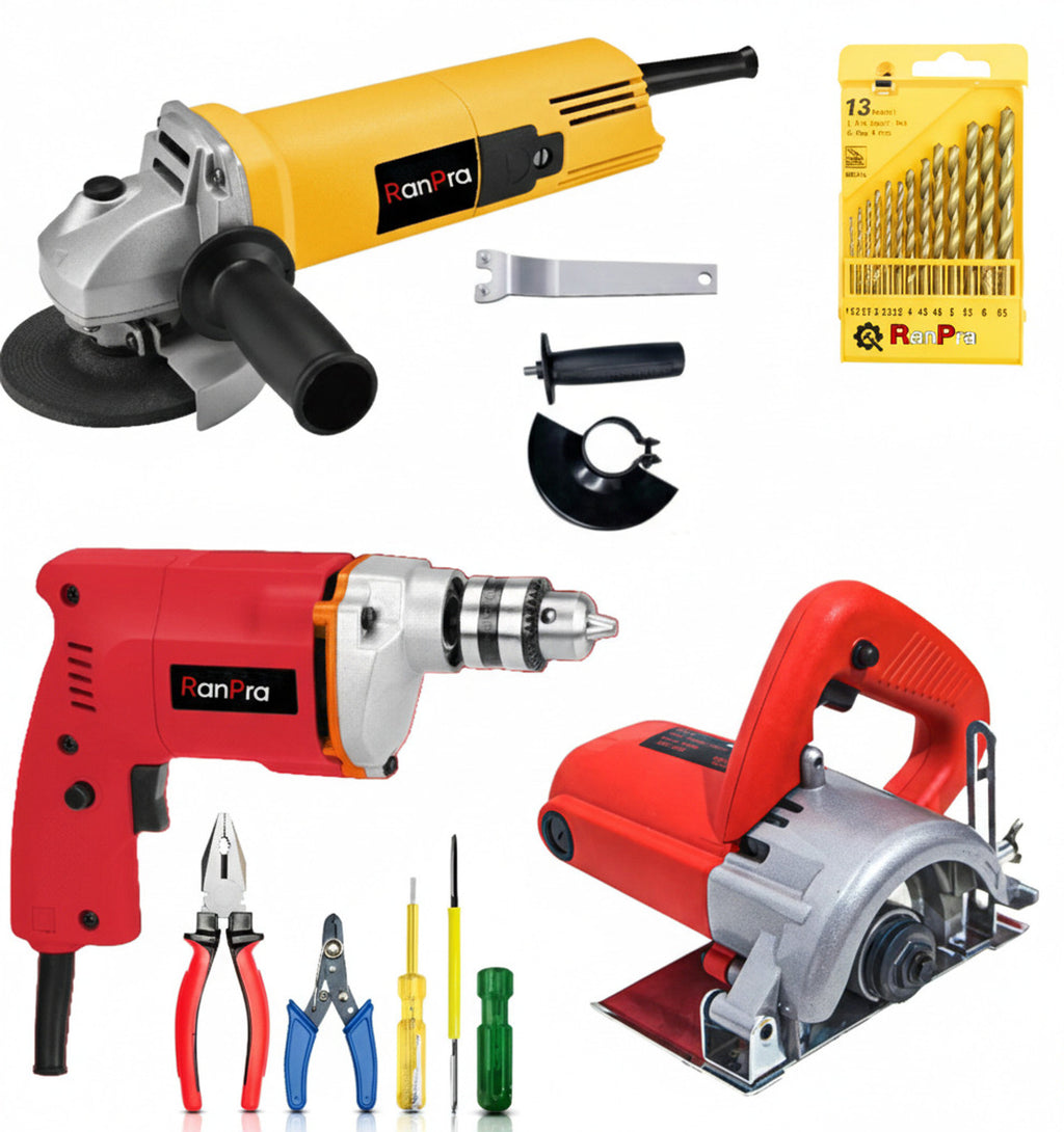 RanPra 4 INCH ANGLE GRINDER WITH 10 MM DRILL MACHINE AND CUTTER MACHINE