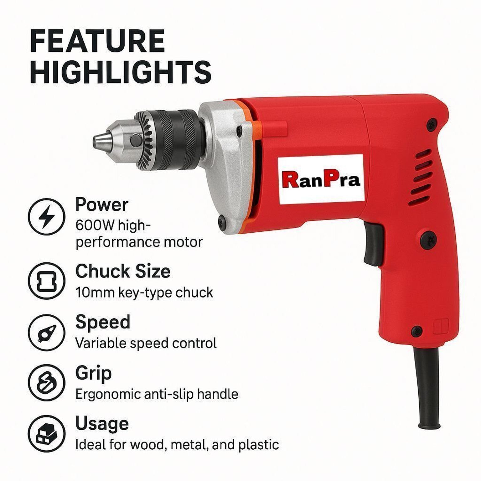 RanPra 10 MM DRILL MACHINE HEAVY DUTY Impact Driver