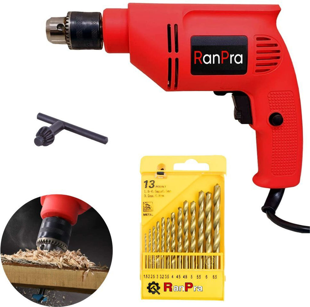 RanPra 100% COPPER ARMETURE FORWARD AND REVERSE DIRECTION 10MM DRILL MACHINE WITH 13PCS DRILL BIT