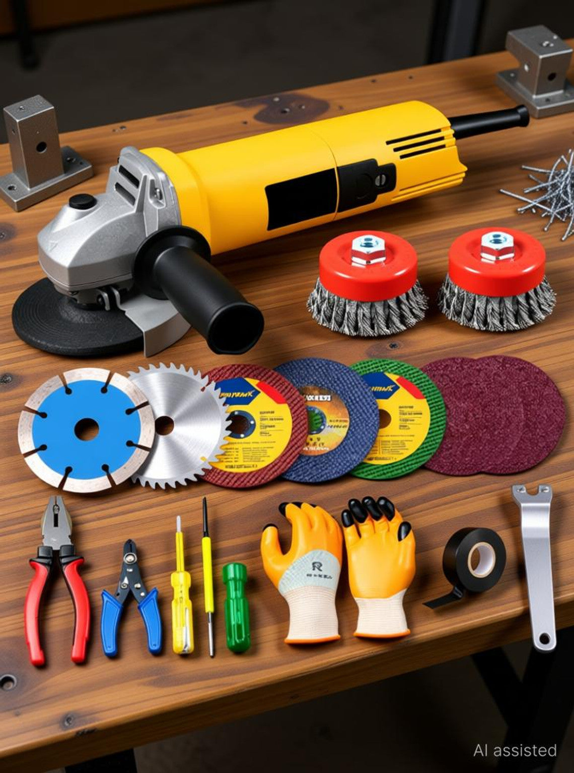 RanPra 850 WATT 4 INCH ANGLE GRINDER WITH 8 WHEEL 2 CUP BRUSH AND 6 HAND TOOL Angle Grinder