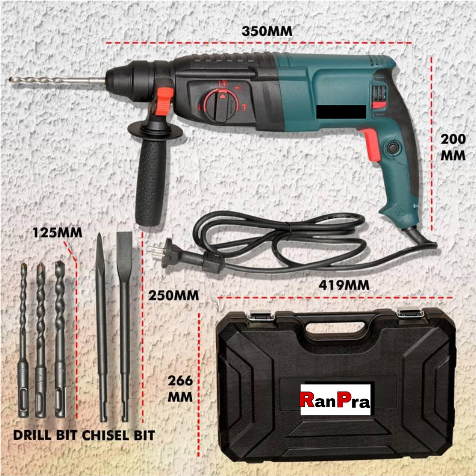 RanPra RP26 100% Copper winding Machine with 5pc bit 13mm drill chuck & Adaptor 13pc HSS 5Pc Masonry bit Rotary Hammer Drill